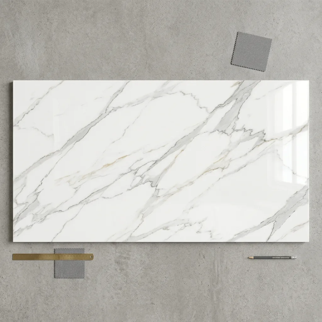 Polished Calacatta marble porcelain slab with gold veining